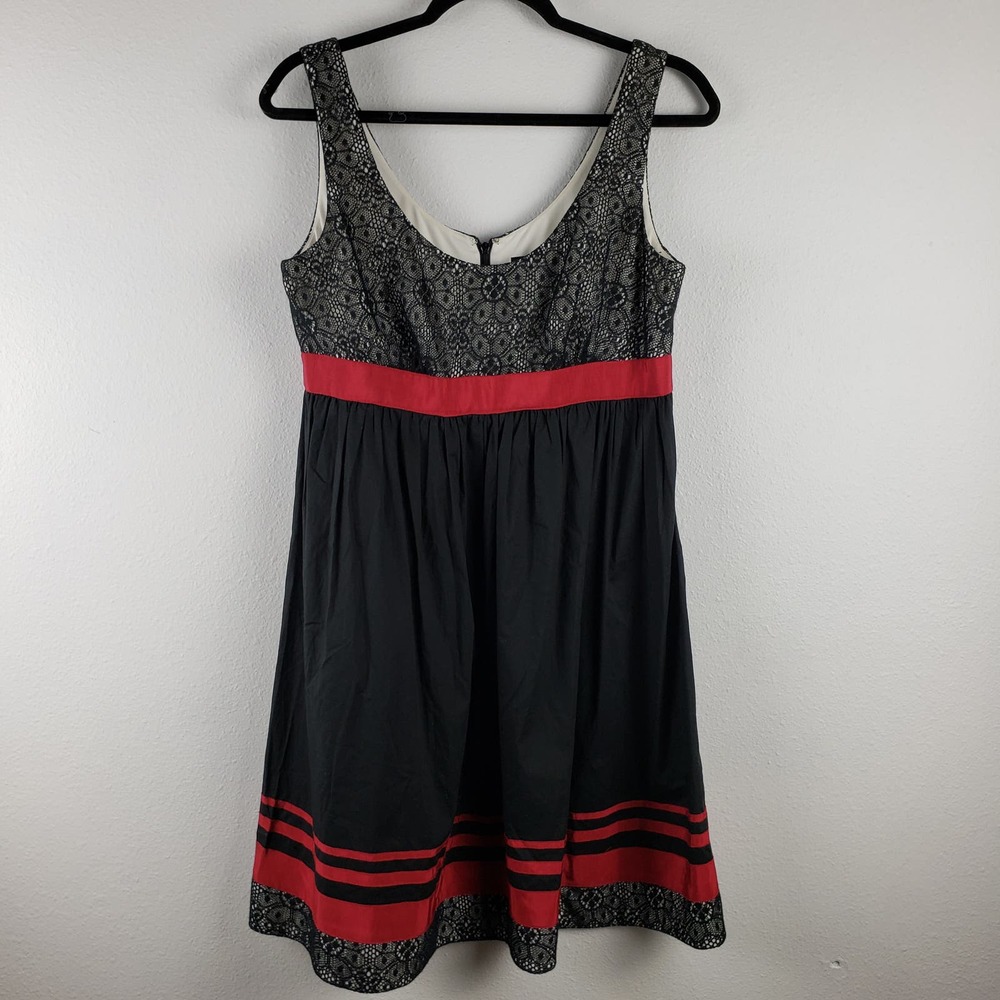 Adrianna Papell Women's 10 A Line Evening Dress‎ Black With Lace And Red Accent